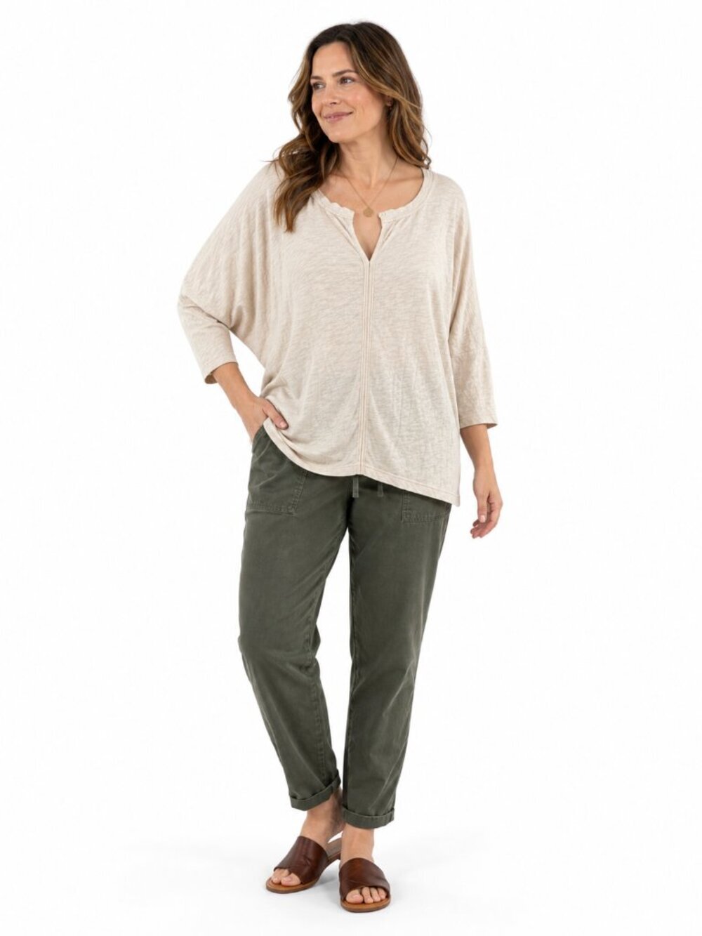 Wearables XCVI Huron Top Beige Boho Lagenlook Travel Size XS